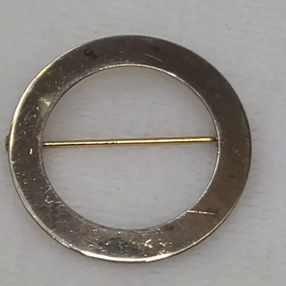 Vintage P&B Signed Sterling Silver Circle Brooch Pin Minimalist Scarf Pin - Picture 2 of 6